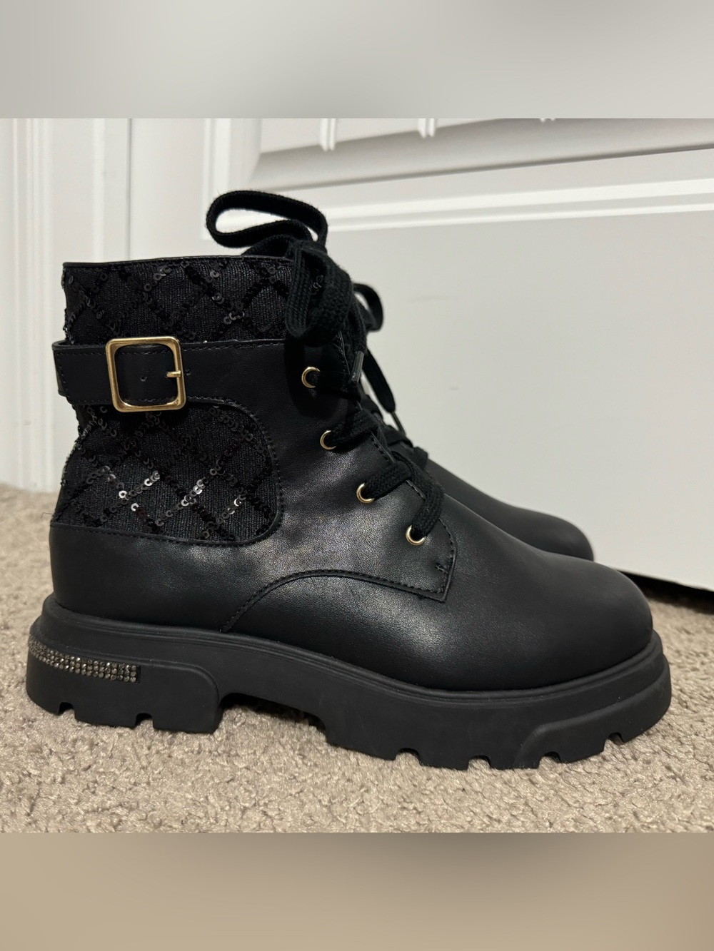 Cool Jessica Simpson size 5 black lace up sequin combat style boots new
